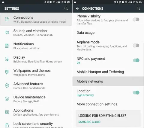 settings mobile networks