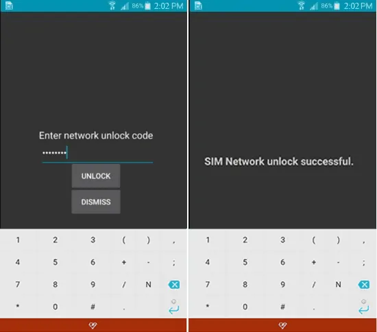 samsung network unlock code successful