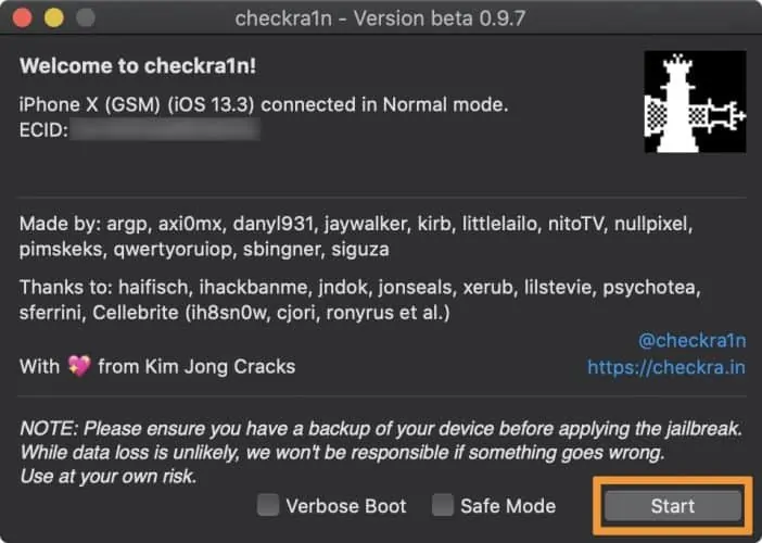 checkra1n start