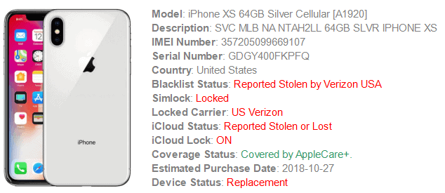 example iphone xs imei check