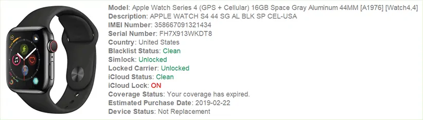 apple watch imei check results