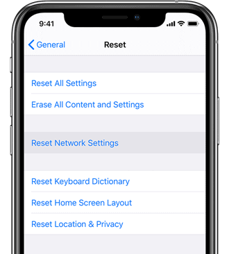 iphone x reset network settings