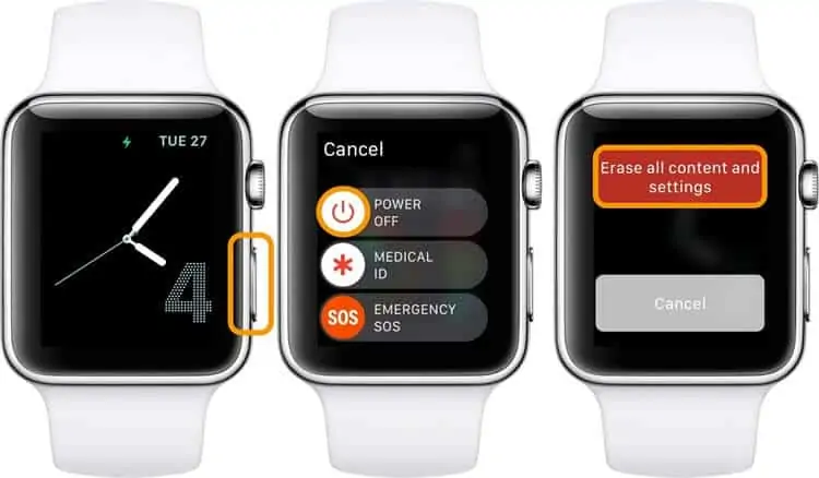 erase all cotent and settings apple watch