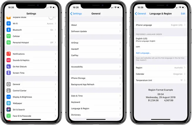 iphone general language region