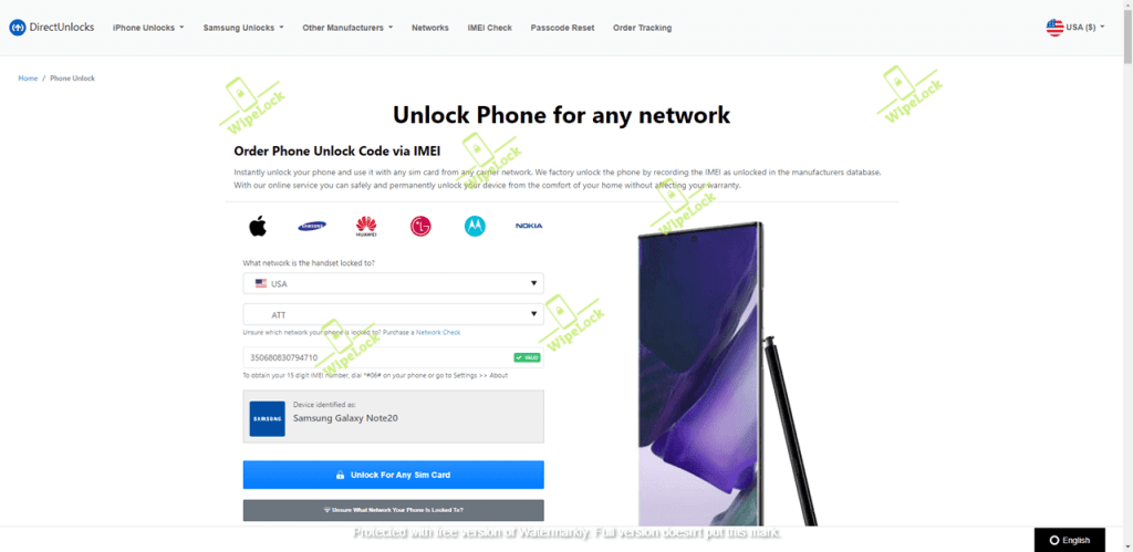 order samsung note20 unlock